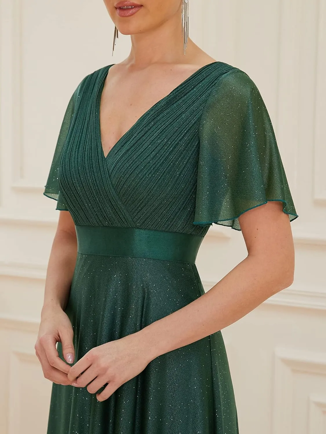 Ever-Pretty Womens Evening Dresses V Neck Short Sleeves A-line Glitter Formal Dresses 50159