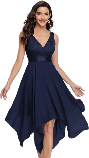 Ever-Pretty Women's Vintage V Neck Irregular Hem Lace A Line Chiffon Cocktail Dresses 00207