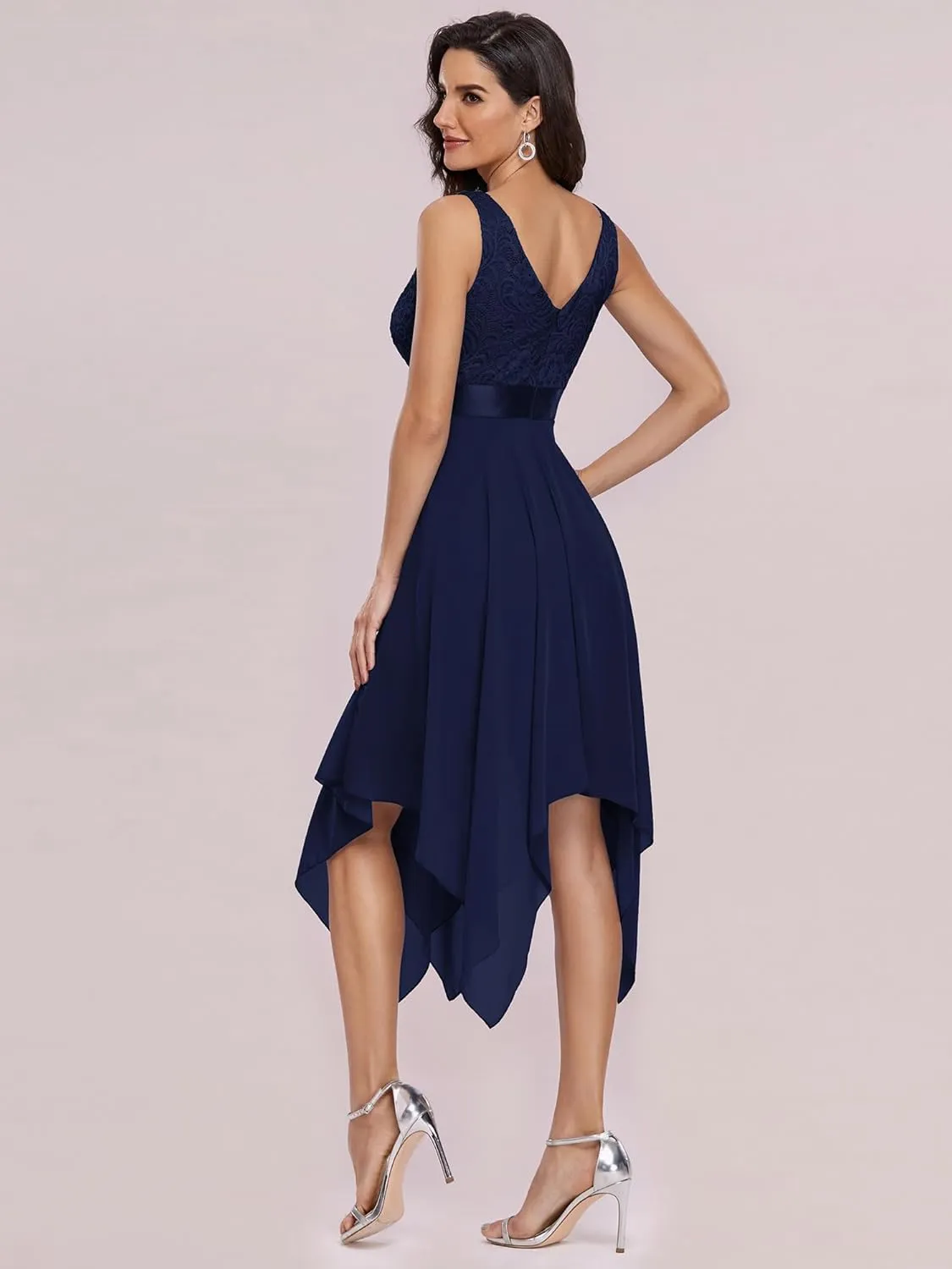 Ever-Pretty Women's Vintage V Neck Irregular Hem Lace A Line Chiffon Cocktail Dresses 00207