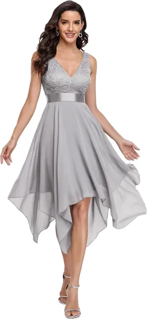 Ever-Pretty Women's Vintage V Neck Irregular Hem Lace A Line Chiffon Cocktail Dresses 00207