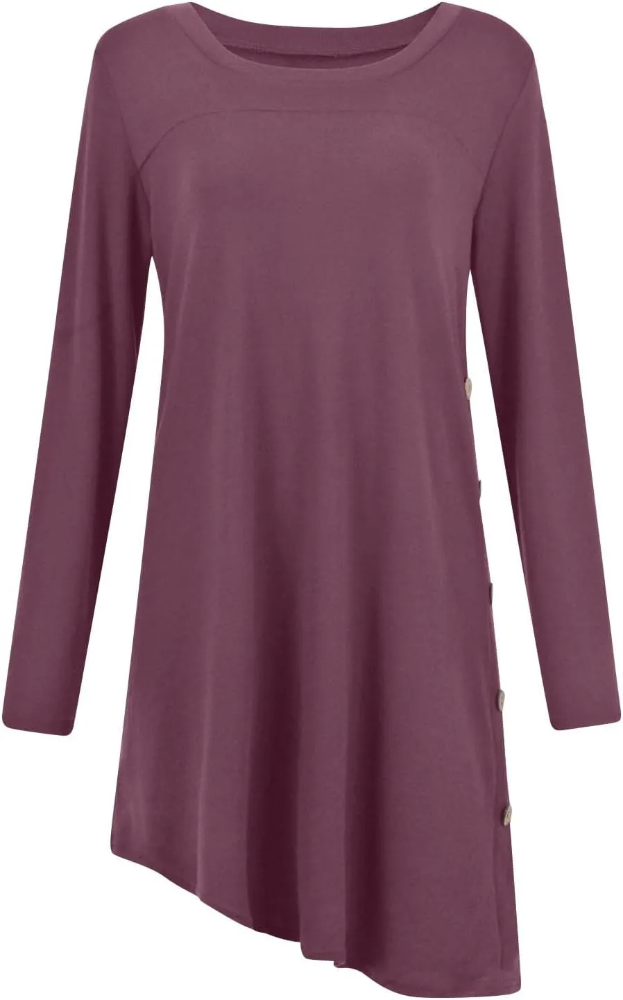 Fall Dresses for Women 2022, Women's Long Sleeve Scoop Neck Button Side t Shirt Casual Swing Loose Fit Tunic Dress