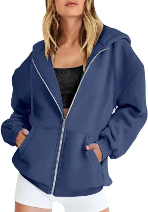 Fall Oversized Jackets for Women Casual Solid Color Zip Up Open Front Long Sleeve Hooded Coat Fashion Chunky Hoodies