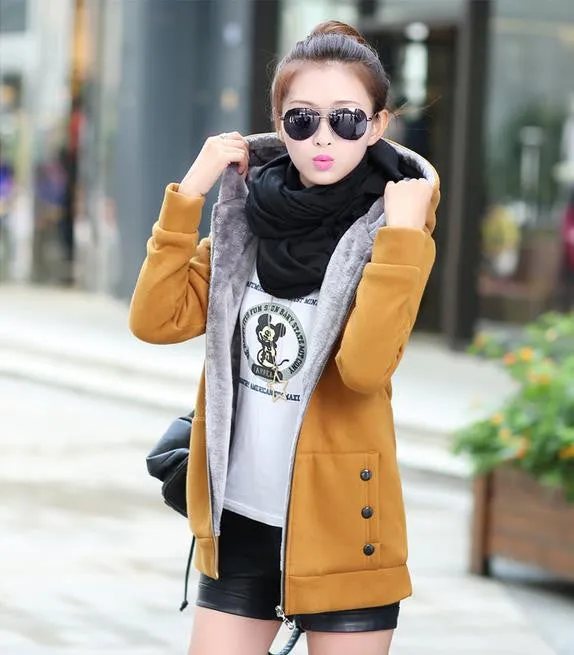 Fashion Korean Style Autumn Winter Women Coat Warm Thick Fleece Jacket Outerwear Hoodies Sweatshirts