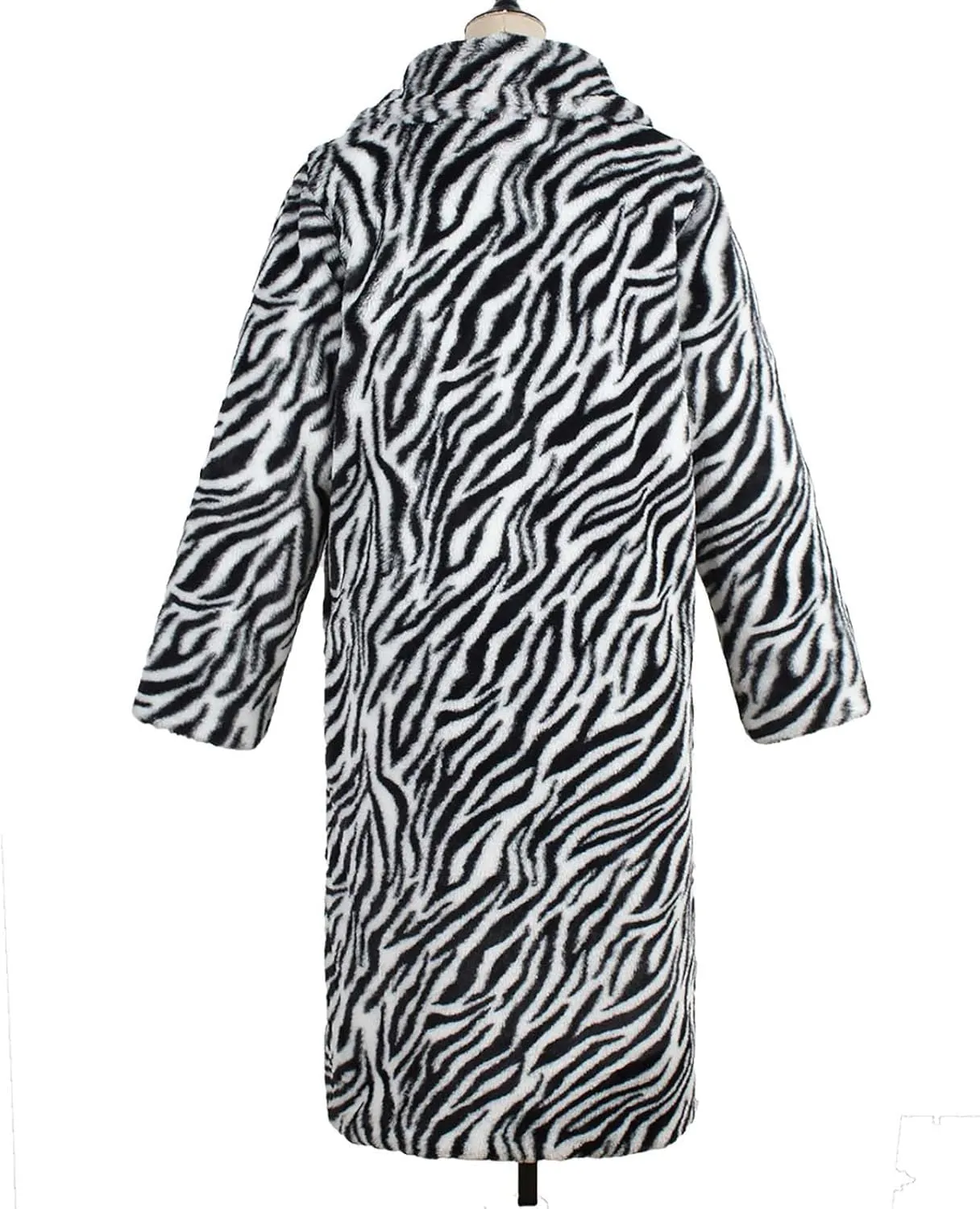 Faux Fur Winter Coats for Women Zebra Print Warm Outerwear Mid-Long Furry Overcoat Open Front Cardigan Jackets