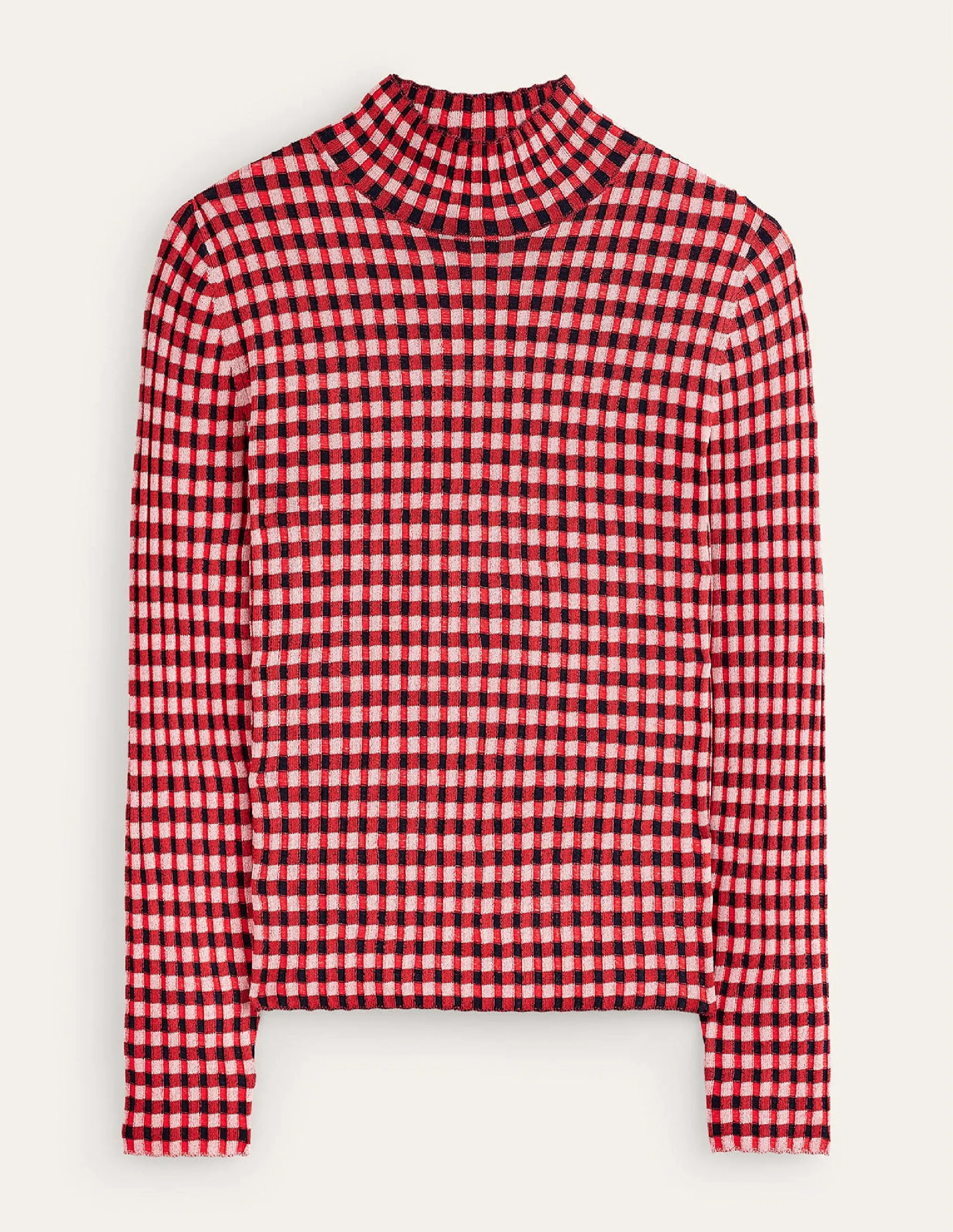 Fitted Check Jumper-Hot Pepper, Marshmallow