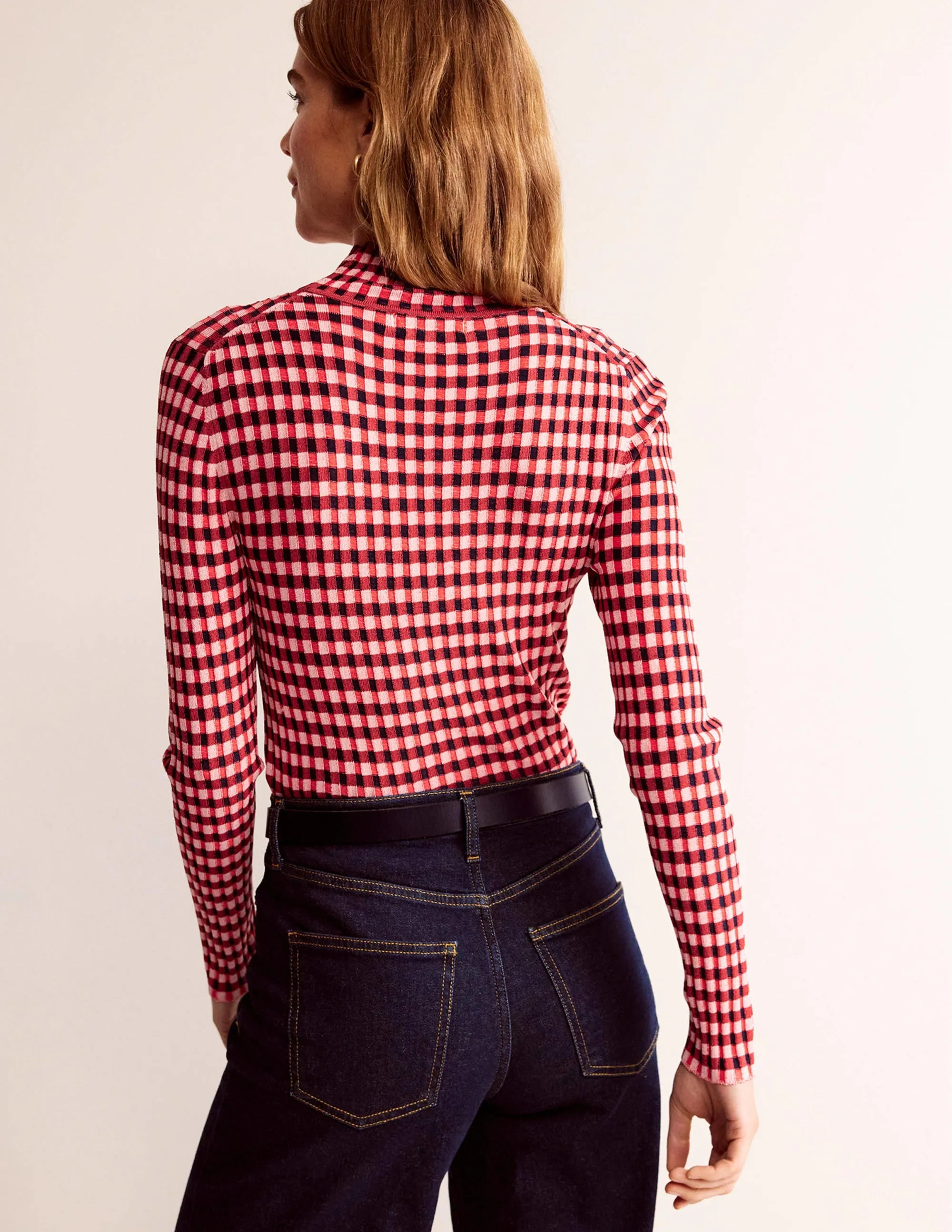 Fitted Check Jumper-Hot Pepper, Marshmallow