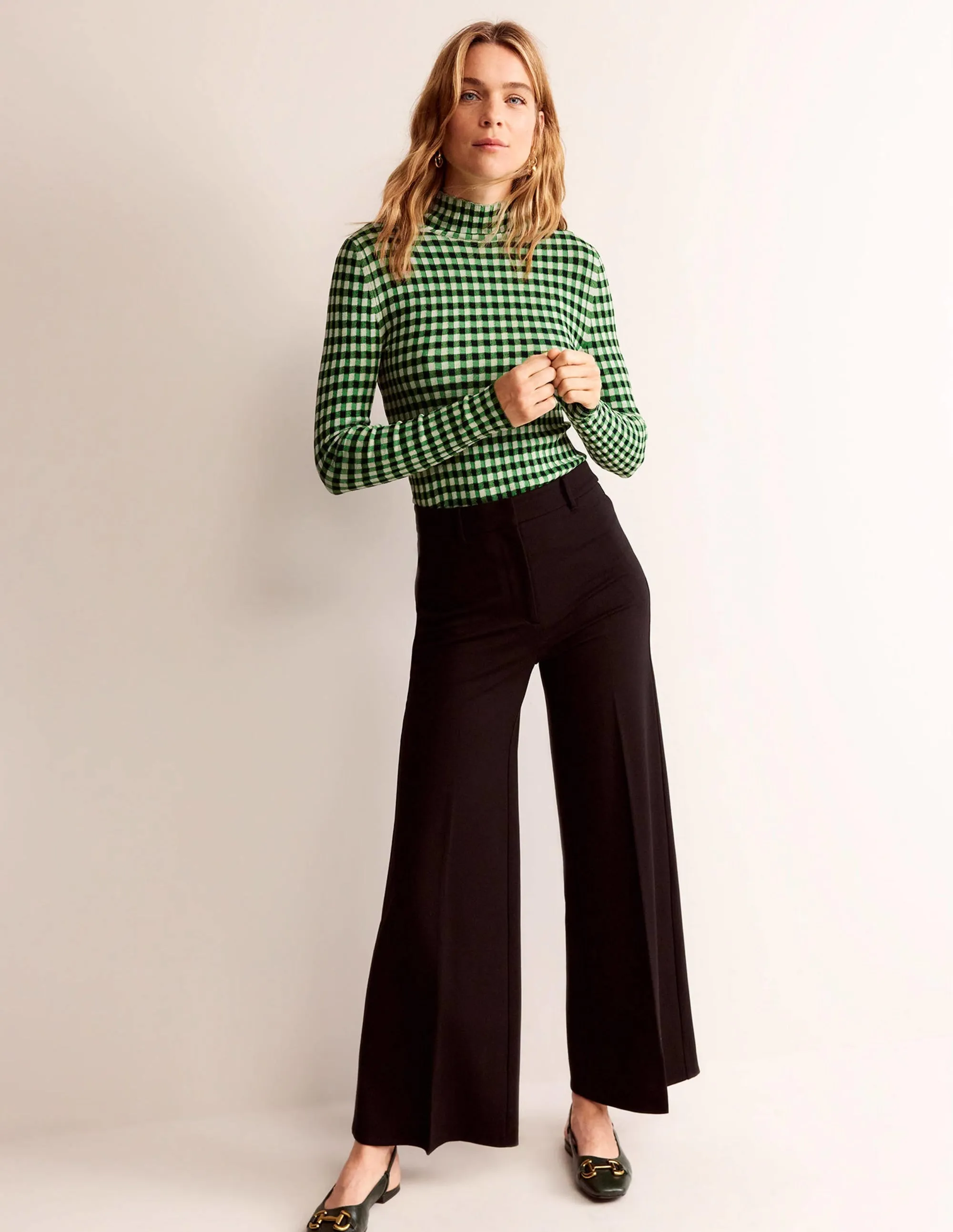 Fitted Check Jumper-Navy, Bright Green