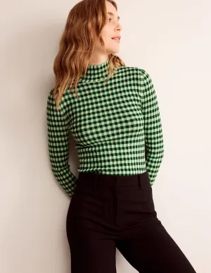 Fitted Check Jumper-Navy, Bright Green