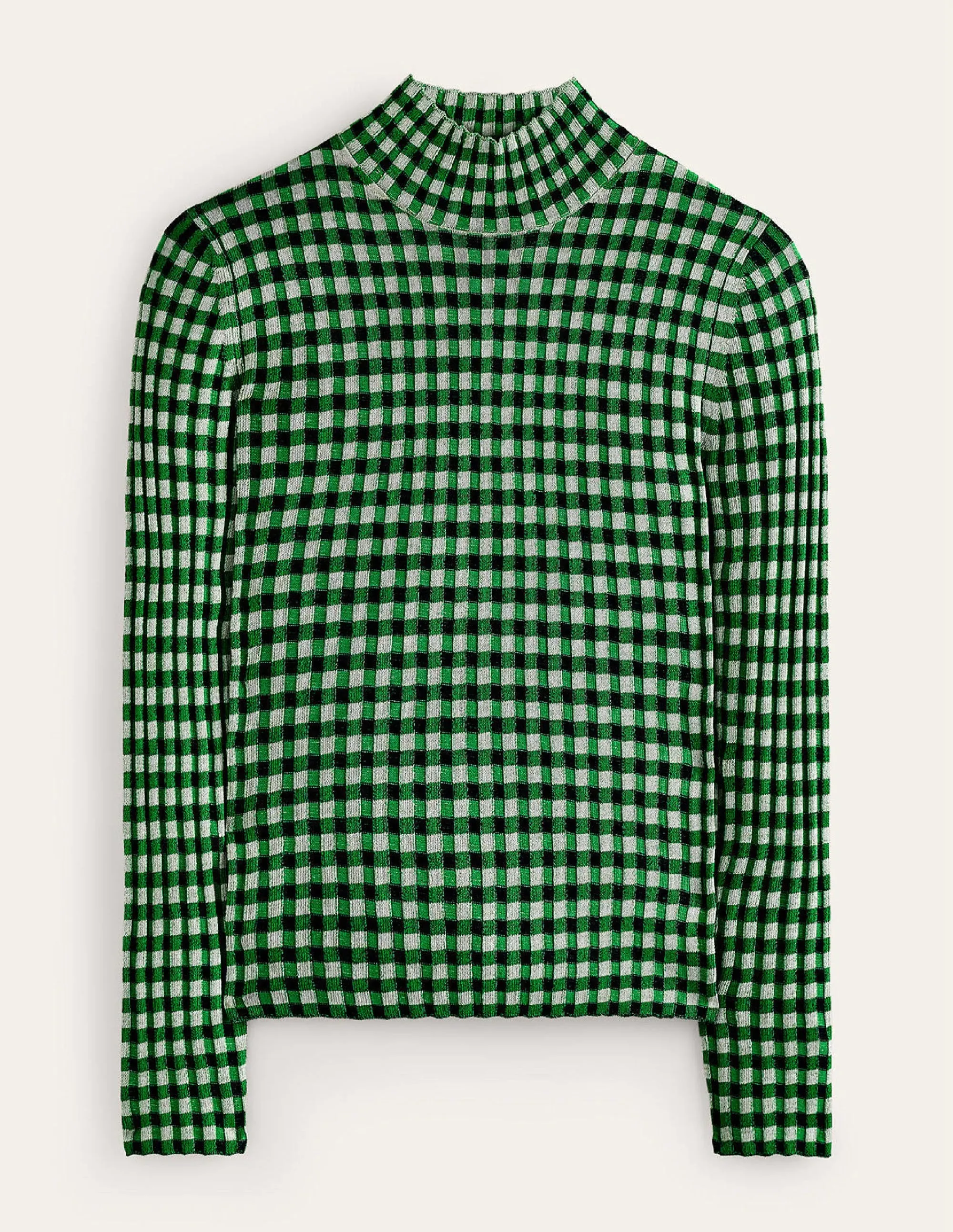 Fitted Check Jumper-Navy, Bright Green