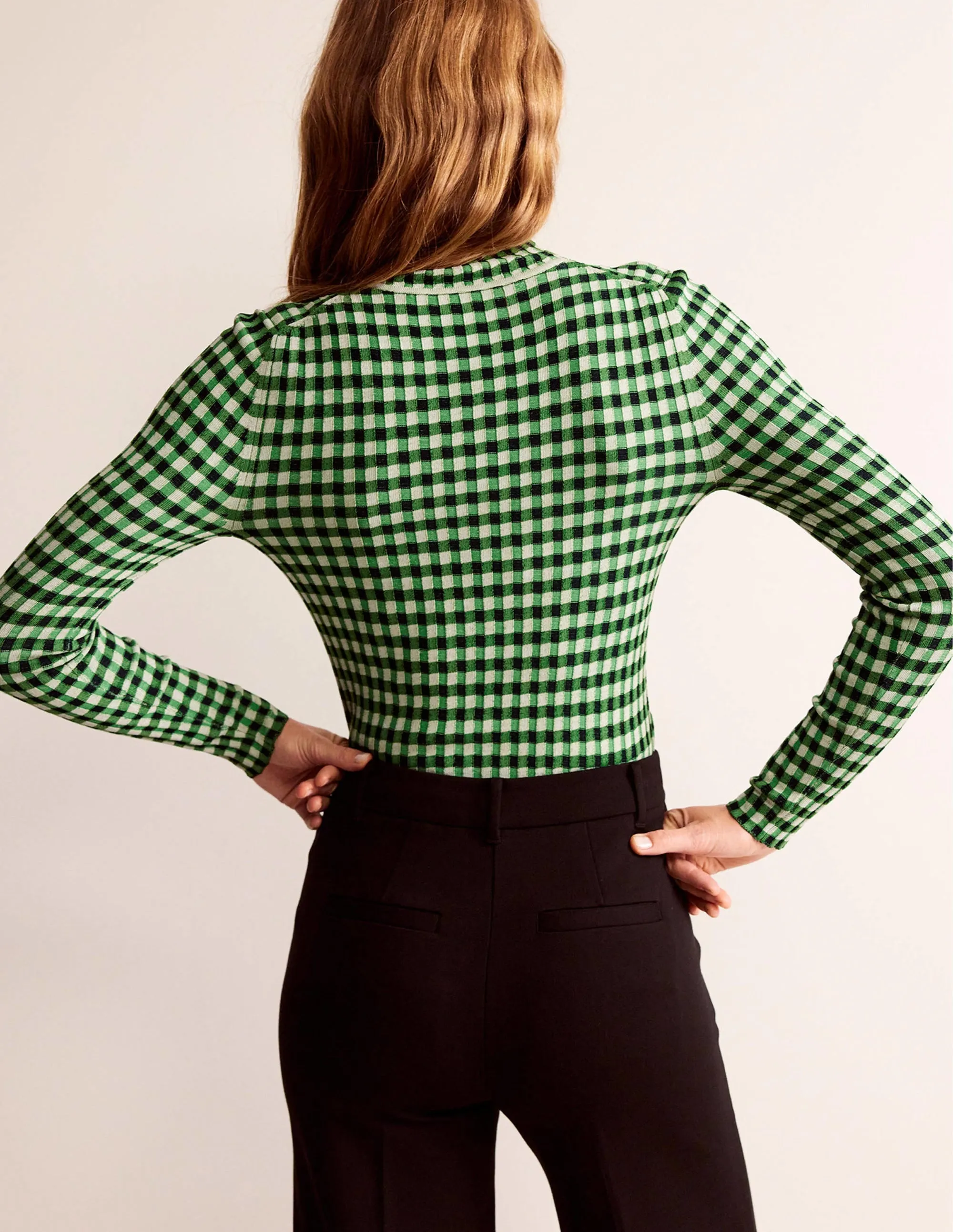 Fitted Check Jumper-Navy, Bright Green