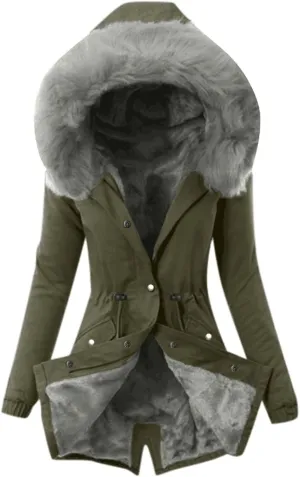 Fleece Lined Parka Coat Coat Lapel Collar Long Sleeve Jacket Vintage Thicken Coat Jacket Womens Winter Quilted