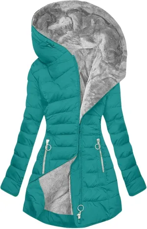 Fleece Lined Parka Coat Coat Lapel Collar Long Sleeve Jacket Vintage Thicken Coat Jacket Womens Winter Quilted