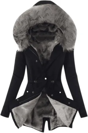 Fleece Lined Parka Coat Coat Lapel Collar Long Sleeve Jacket Vintage Thicken Coat Jacket Womens Winter Quilted