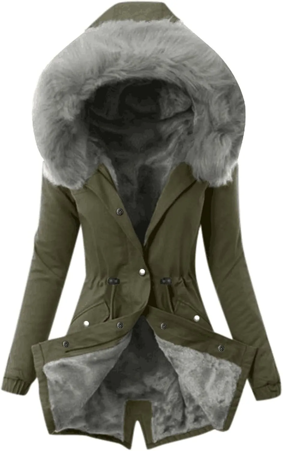 Fleece Lined Parka Coat Coat Lapel Collar Long Sleeve Jacket Vintage Thicken Coat Jacket Womens Winter Quilted