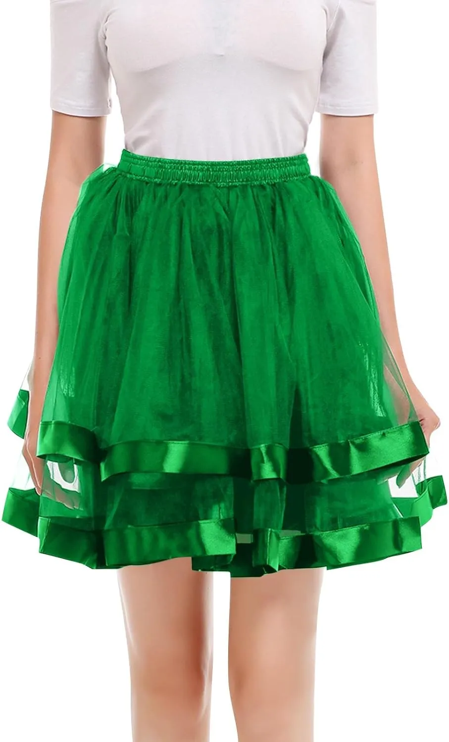 FlekmanArt Women's Pink Tulle Petticoat Puffy Tutu Skirt Layered Ballet Tulle Midi Knee Length Skirt Underskirt
