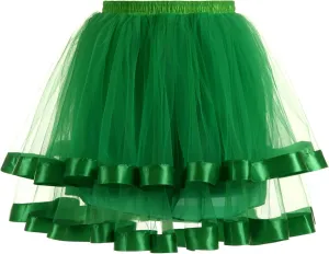 FlekmanArt Women's Pink Tulle Petticoat Puffy Tutu Skirt Layered Ballet Tulle Midi Knee Length Skirt Underskirt