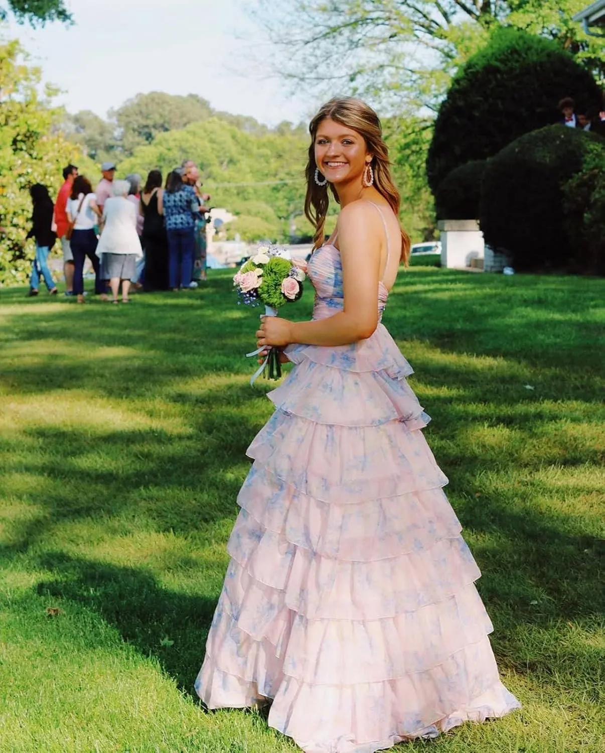 Floral Prom Dresses for Women 2025 Long Ball Gown Tiered Ruffle Chiffon Formal Evening Gown
