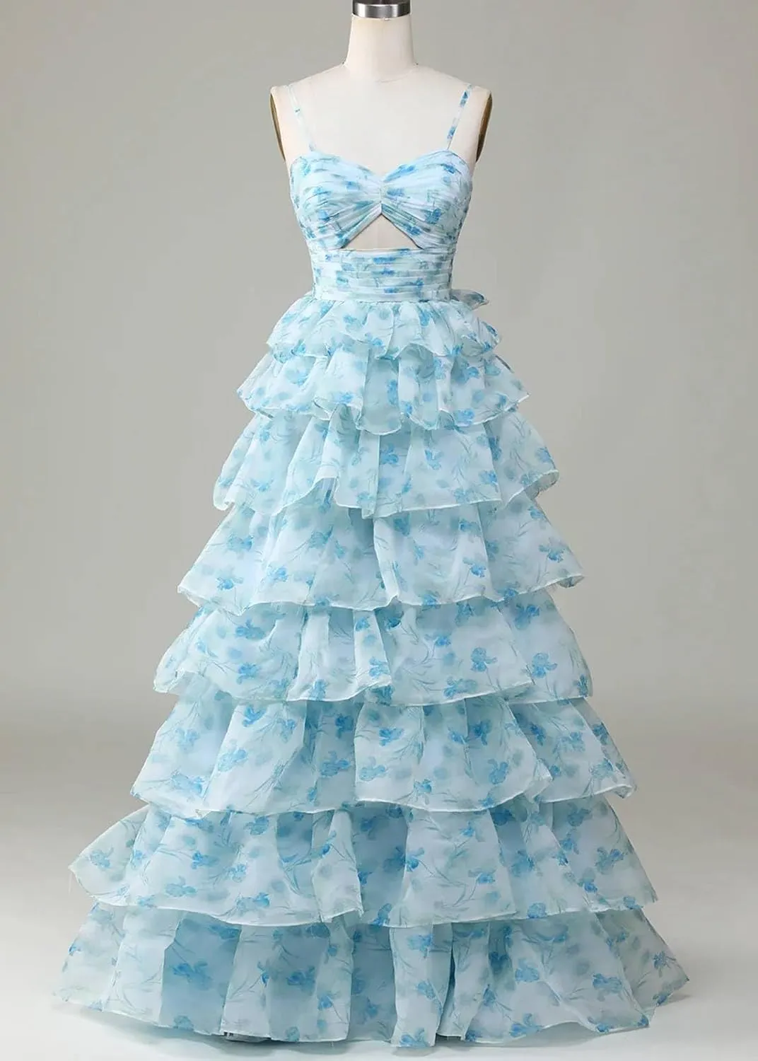 Floral Prom Dresses for Women 2025 Long Ball Gown Tiered Ruffle Chiffon Formal Evening Gown