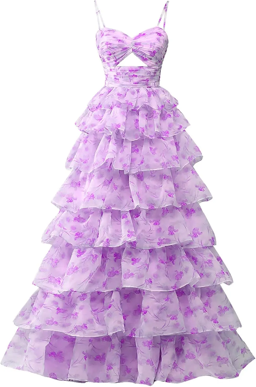 Floral Prom Dresses for Women 2025 Long Ball Gown Tiered Ruffle Chiffon Formal Evening Gown