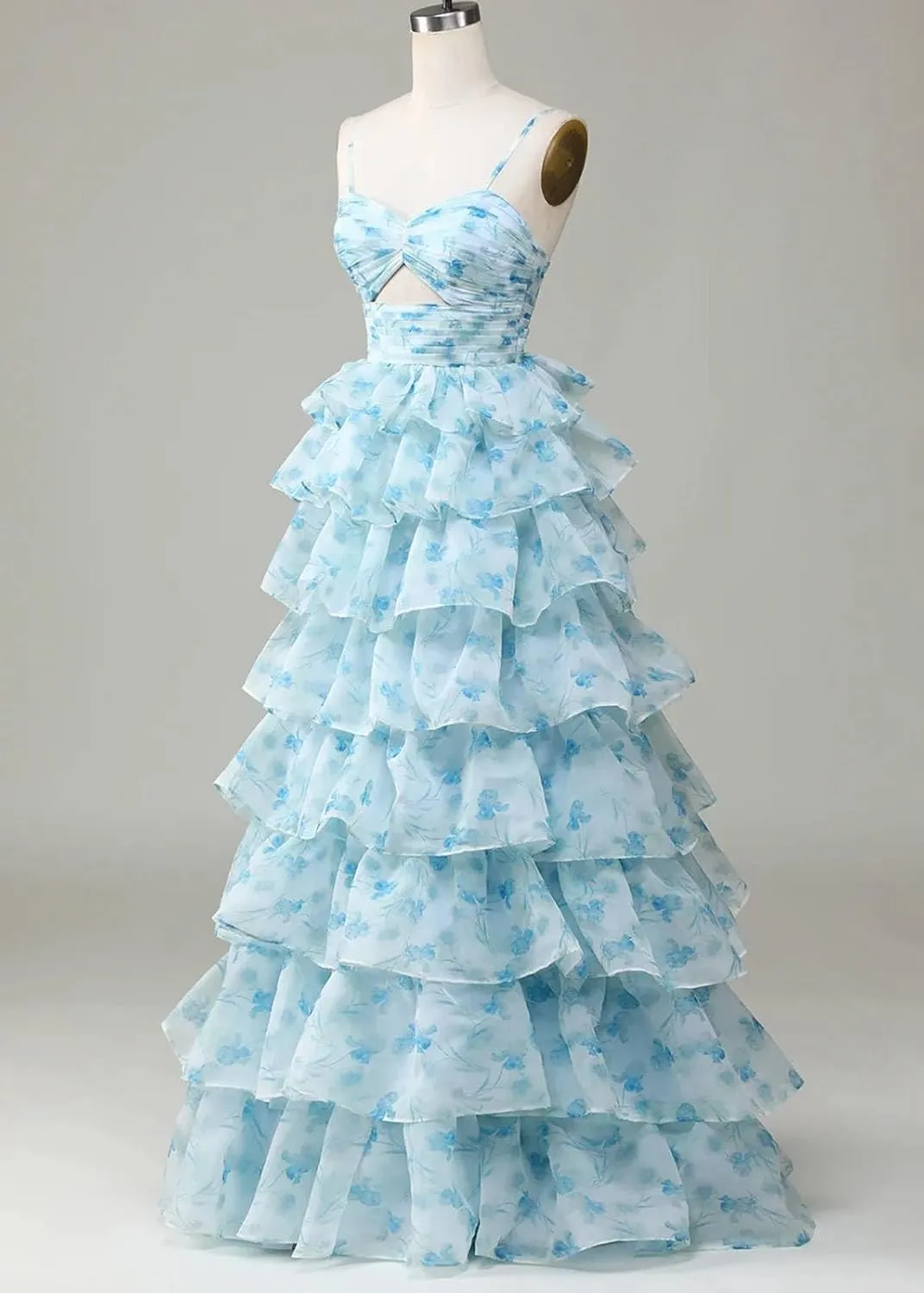 Floral Prom Dresses for Women 2025 Long Ball Gown Tiered Ruffle Chiffon Formal Evening Gown
