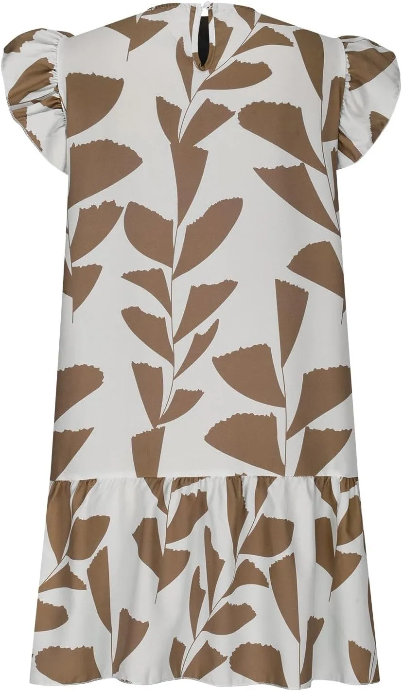 Floral Sundresses for Women 2024 Boho Drawstring V Neck Print Ruffle Sleeves Casual Beach Mini Vacation Sundress