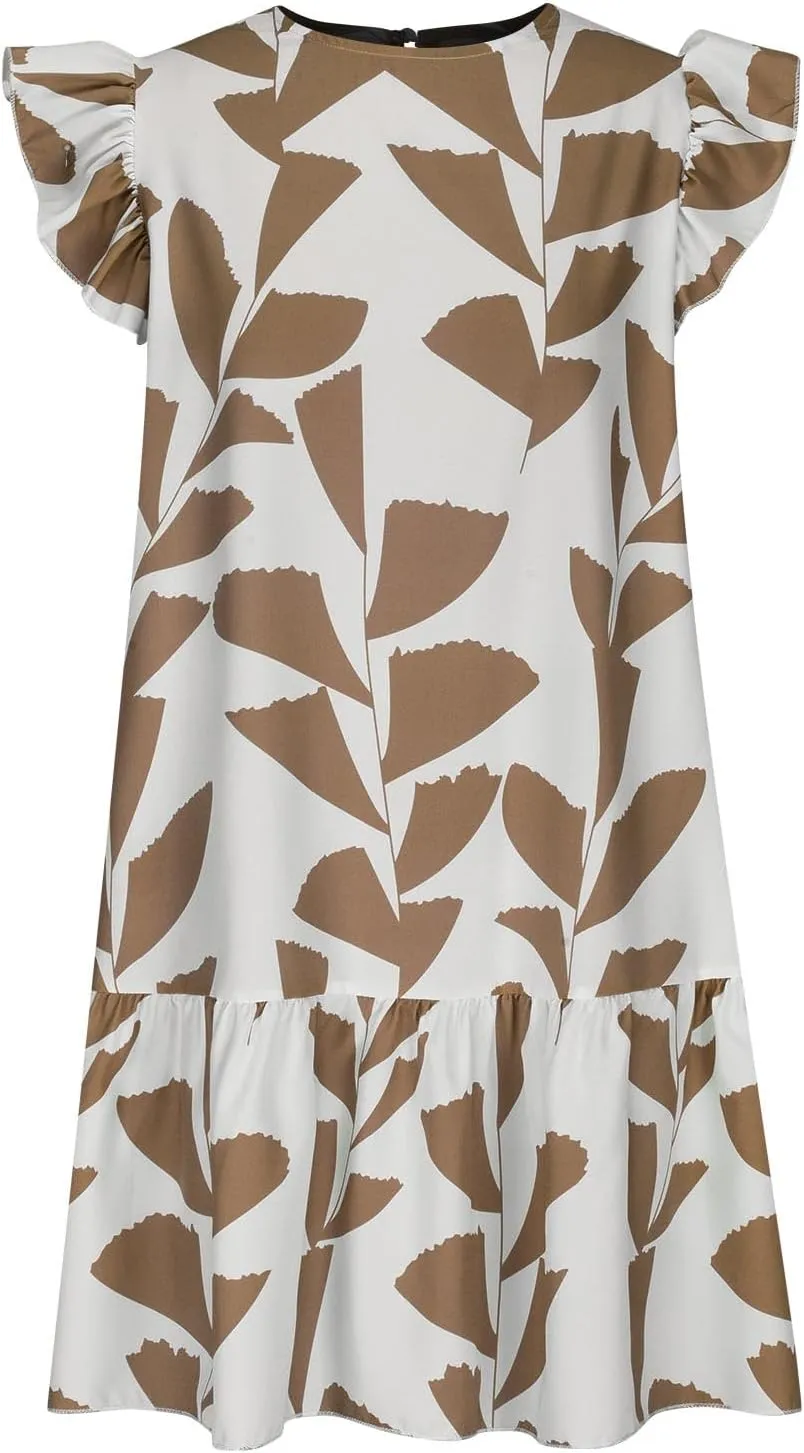 Floral Sundresses for Women 2024 Boho Drawstring V Neck Print Ruffle Sleeves Casual Beach Mini Vacation Sundress