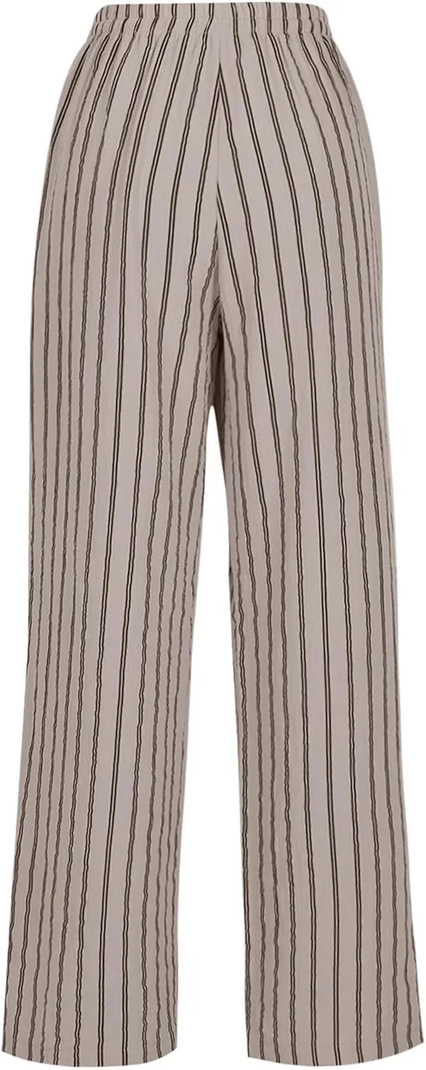 FZYLQY Women's Summer Drawstring Waist Wide Leg Loose Cotton Linen Palazzo Pants 2025 Boho Beach Travel Vacation Outfits