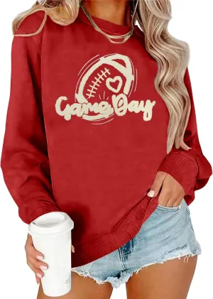 Game Day Sweatshirt Women Cute Football Graphic Pullover Shirt Football Season Long Sleeve Tops