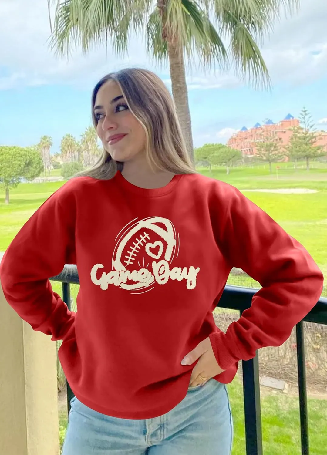Game Day Sweatshirt Women Cute Football Graphic Pullover Shirt Football Season Long Sleeve Tops