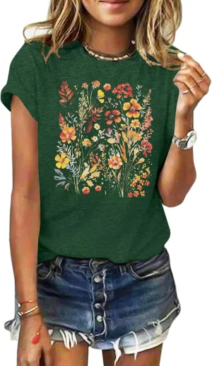 GEMLON Graphic T-Shirts for Women Loose Print Short Sleeve Tops Summer Casual Tees Shirt