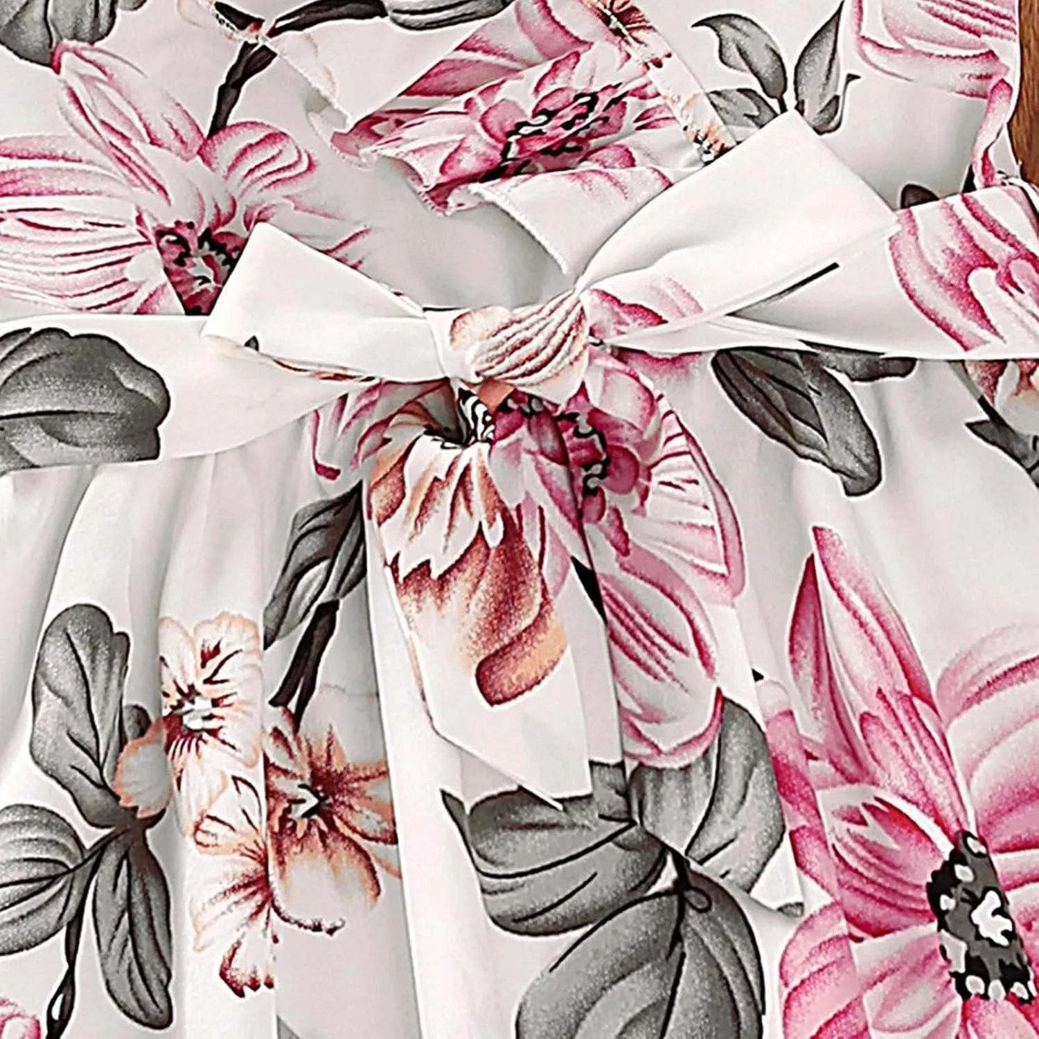 Girls 4 to 7 Years Old Floral Print Ruffle V Neck Sleeveless Dress Round Neck Mini Dress Baby Set