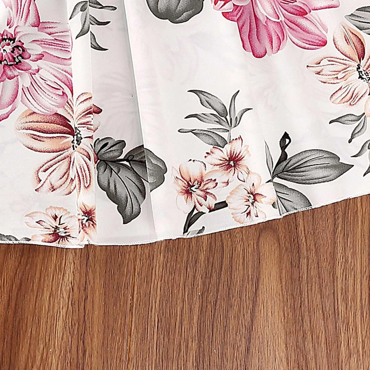 Girls 4 to 7 Years Old Floral Print Ruffle V Neck Sleeveless Dress Round Neck Mini Dress Baby Set