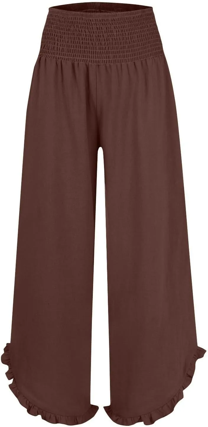 GOFULY Lined Pants Women Wide Leg Casual High Waisted Beach Pants with Pockets Elastic Waist Summer Elegant Solid Clothes