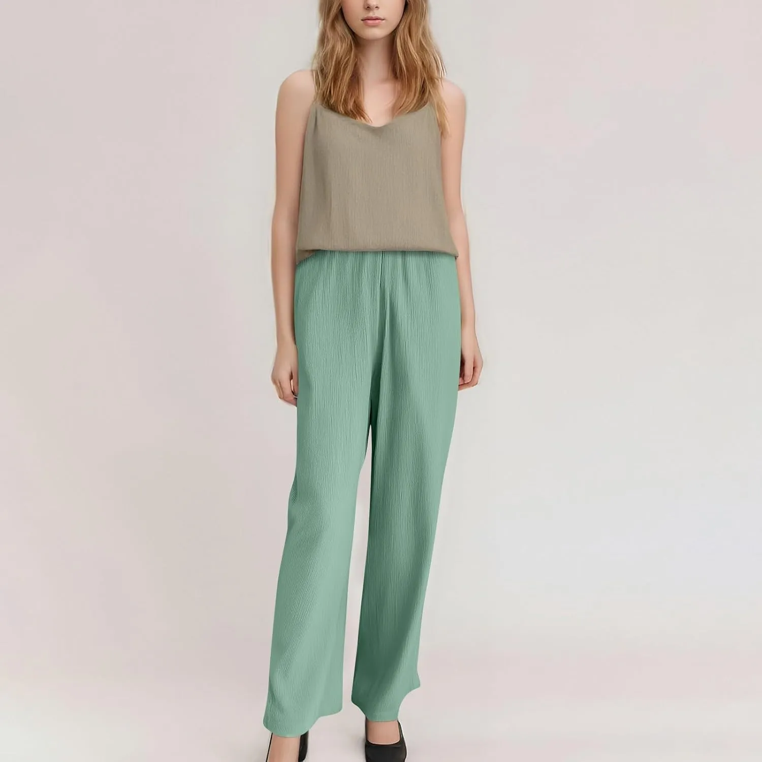 GOFULY Linen Palazzo Pants Women Wide Leg Trendy 2025 Pants High Waisted Drawstring Elastic Waist Summer Baggy Solid Trousers