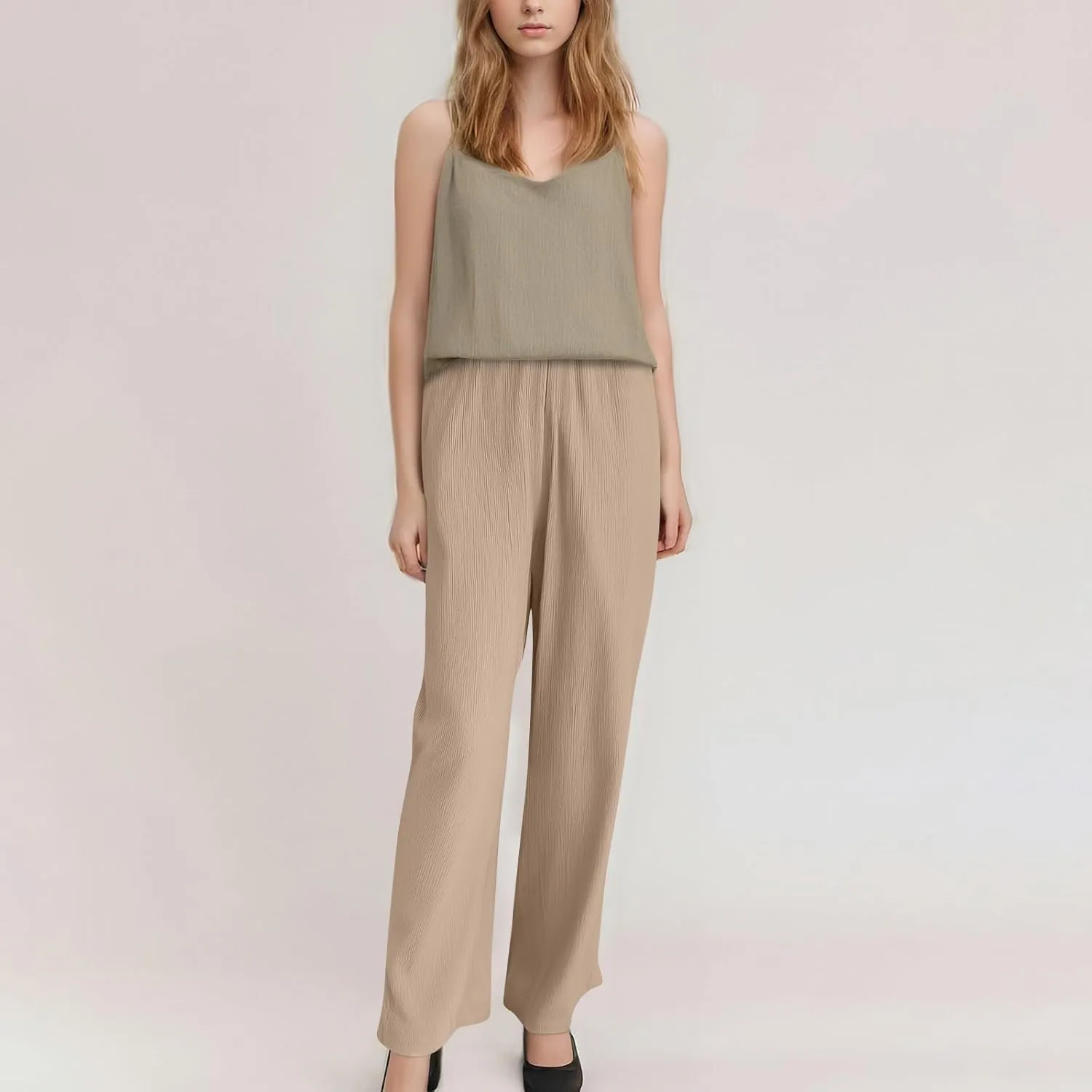 GOFULY Linen Pants Women Wide Leg Beach High Rise Pants Casual Elastic Waist Drawstring Summer 2025 Solid Trouser with Pocket