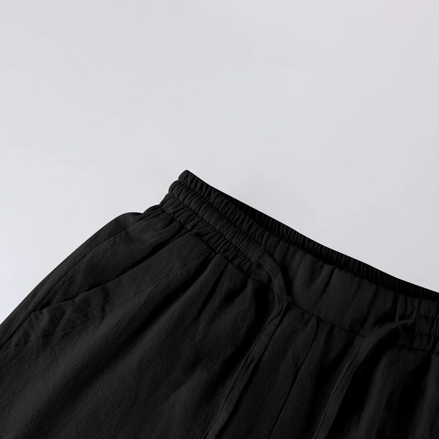 GOFULY Linen Pants Women Wide Leg Trendy High Waisted Pants Casual Drawstring Elastic Waist Baggy Solid Outfits with Pockets