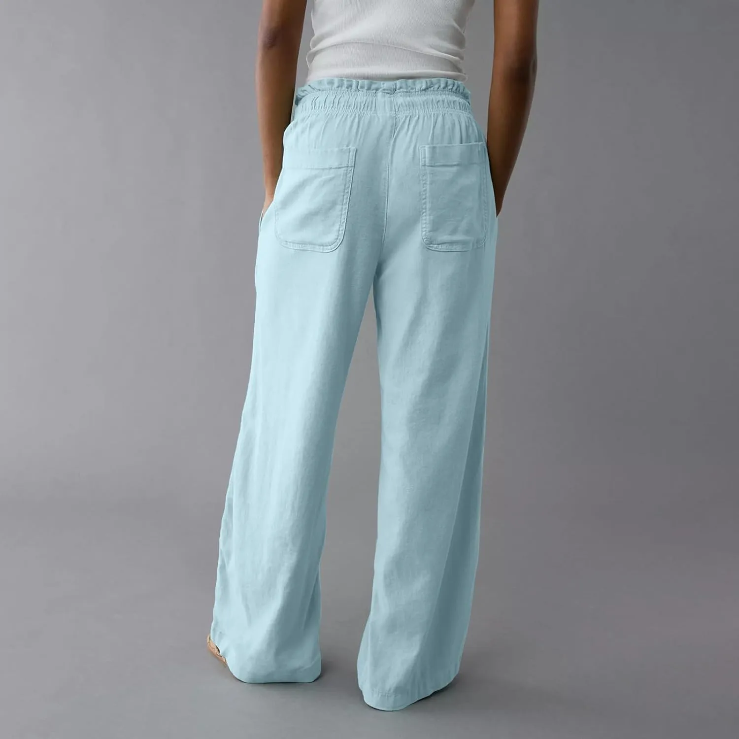 GOFULY Linen Wide Leg Pants for Women 2025 High Waisted Pants Casual Elastic Waist Drawstring Summer Trouser with Pockets