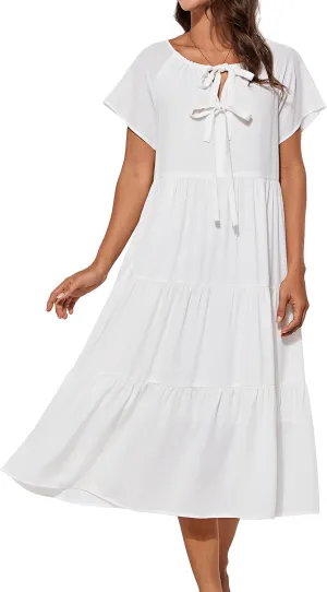 GRACE KARIN Womens Summer Dresses 2025 Casual Tie Front Midi Maternity Dress Short Sleeve Loose Flowy Pleated Beach Sundress