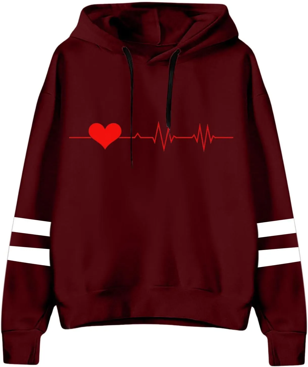 Graphic Hoodies for Women Cute Long Sleeve Valentines Heart Print Sweatshirts Comfy Hooded Pullover with Pockets