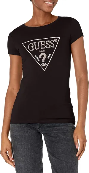 GUESS Women's Short Sleeve Embellished Logo R3 Tee