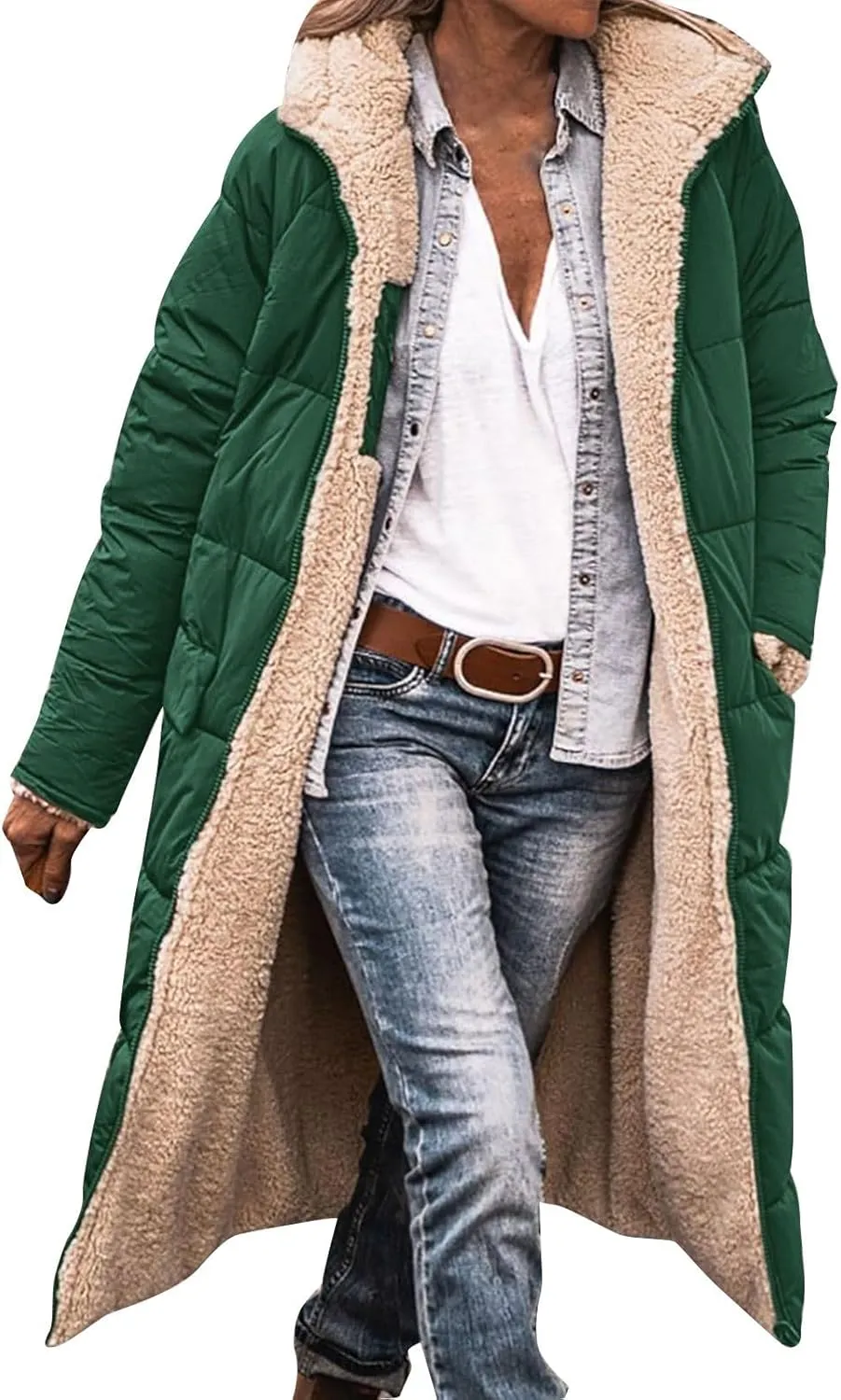 Heavyweight Outerwear Coat for Women Long Sleeve Outwear Full Zipper Solid Coat Winter Puffer Jacket Coats with