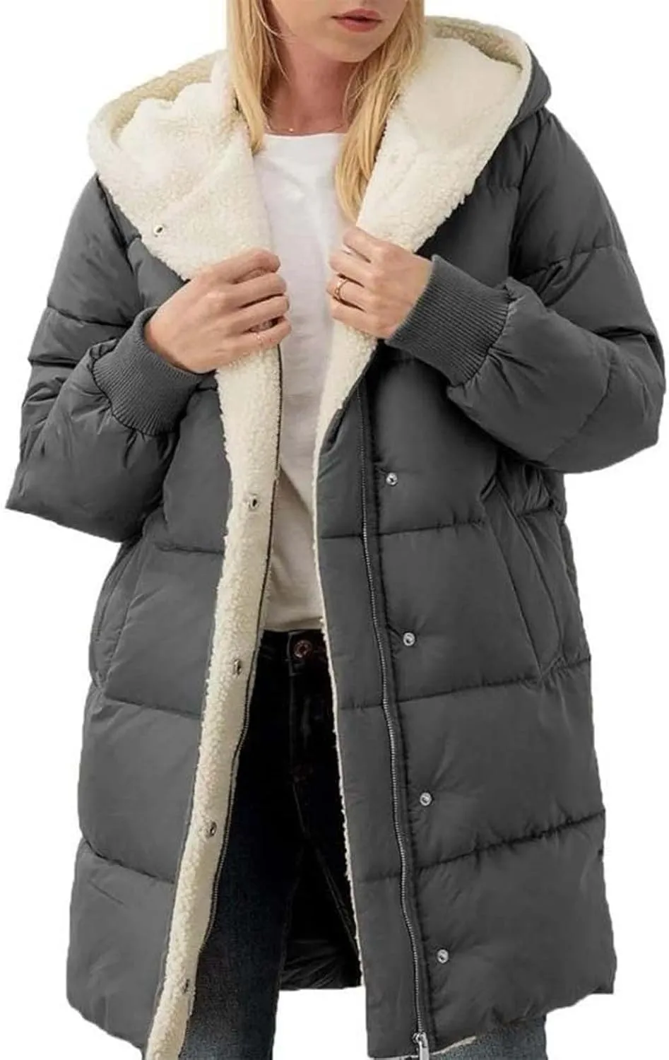 Heavyweight Outerwear Coat for Women Long Sleeve Outwear Full Zipper Solid Coat Winter Puffer Jacket Coats with