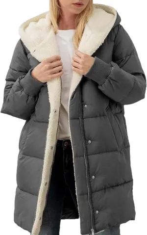 Heavyweight Outerwear Coat for Women Long Sleeve Outwear Full Zipper Solid Coat Winter Puffer Jacket Coats with