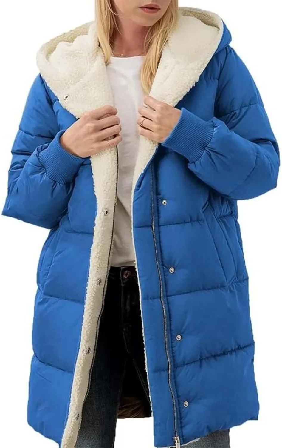 Heavyweight Outerwear Coat for Women Long Sleeve Outwear Full Zipper Solid Coat Winter Puffer Jacket Coats with