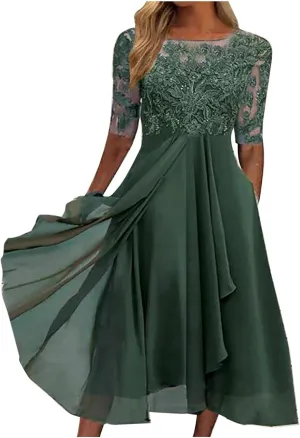HGps8w Mother of The Bride Dresses for Women Elegant Lace Chiffon Flowy Dress Formal Evening Party Gown for Wedding