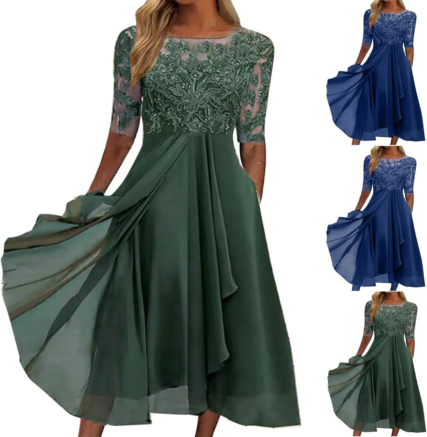 HGps8w Mother of The Bride Dresses for Women Elegant Lace Chiffon Flowy Dress Formal Evening Party Gown for Wedding