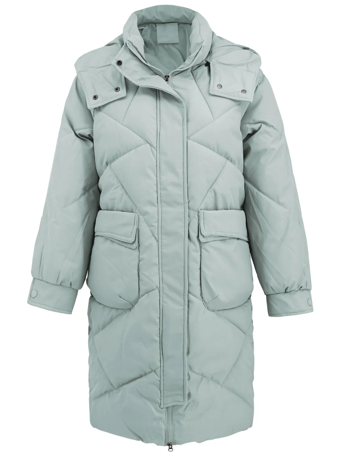 Hooded Longline Winter Coat with Long Sleeves and Pockets