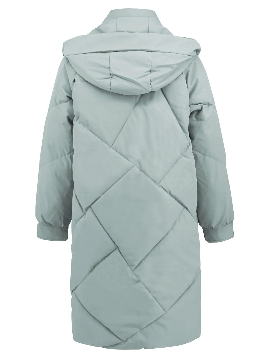 Hooded Longline Winter Coat with Long Sleeves and Pockets