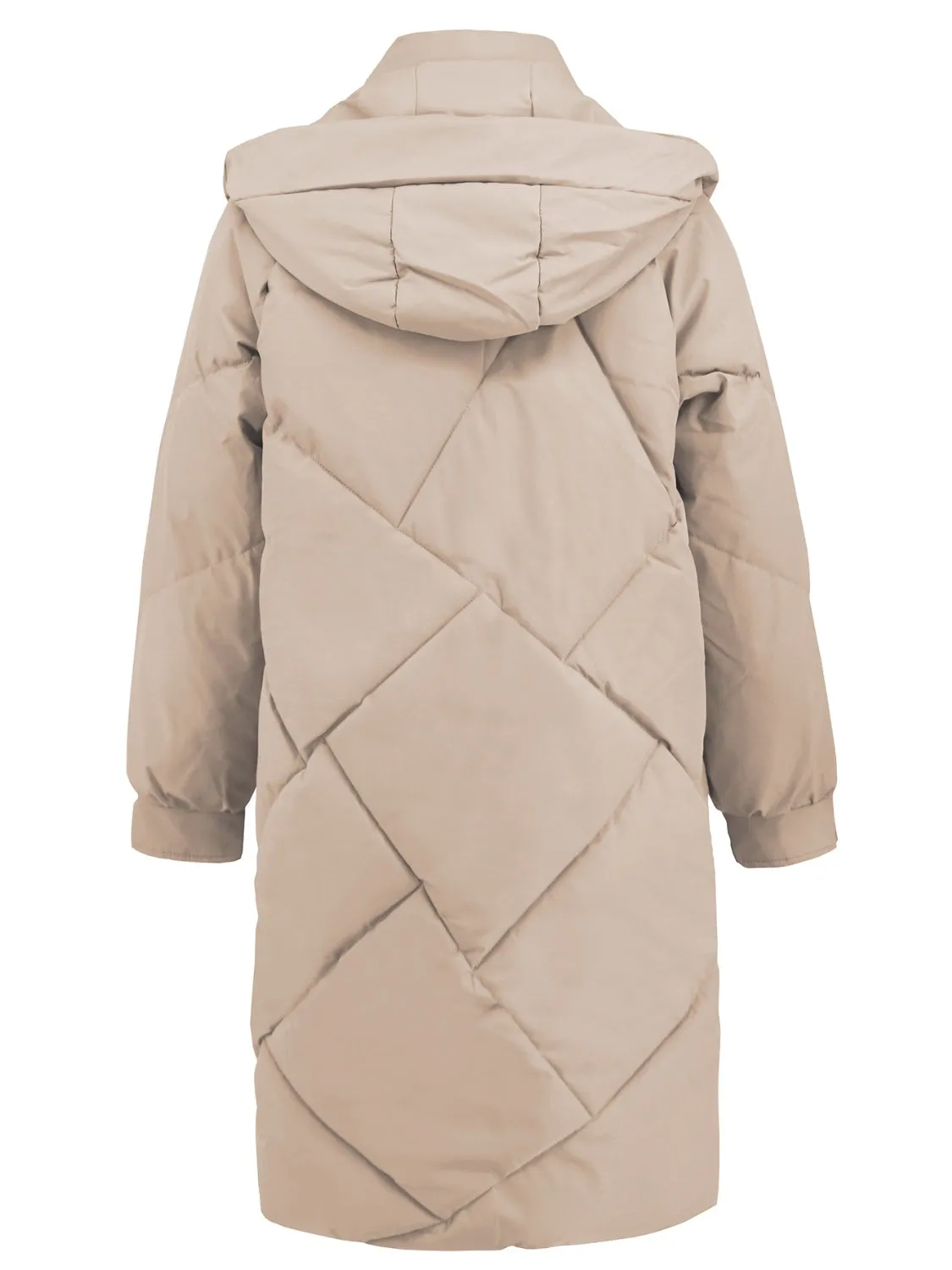 Hooded Longline Winter Coat with Long Sleeves and Pockets