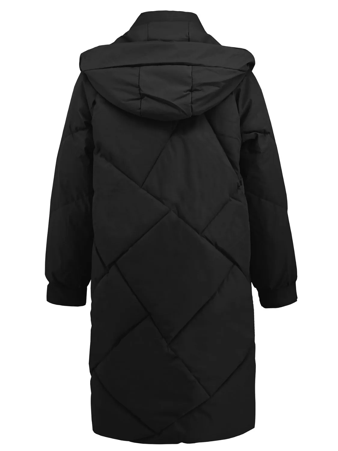 Hooded Longline Winter Coat with Long Sleeves and Pockets